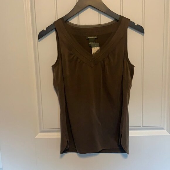 NWT Eddie Bauer 100% Silk Sleeveless Brown Relaxed Slip V Neck Top XSmall - Picture 4 of 12